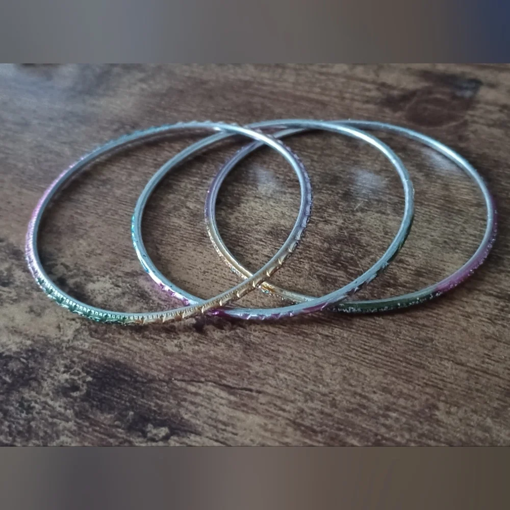 3 Metal Stacking rainbow bangles